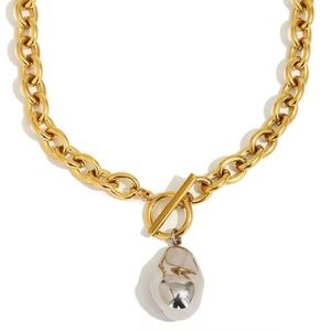 Gold and Silver Chain Necklace, Pearl shape pendant